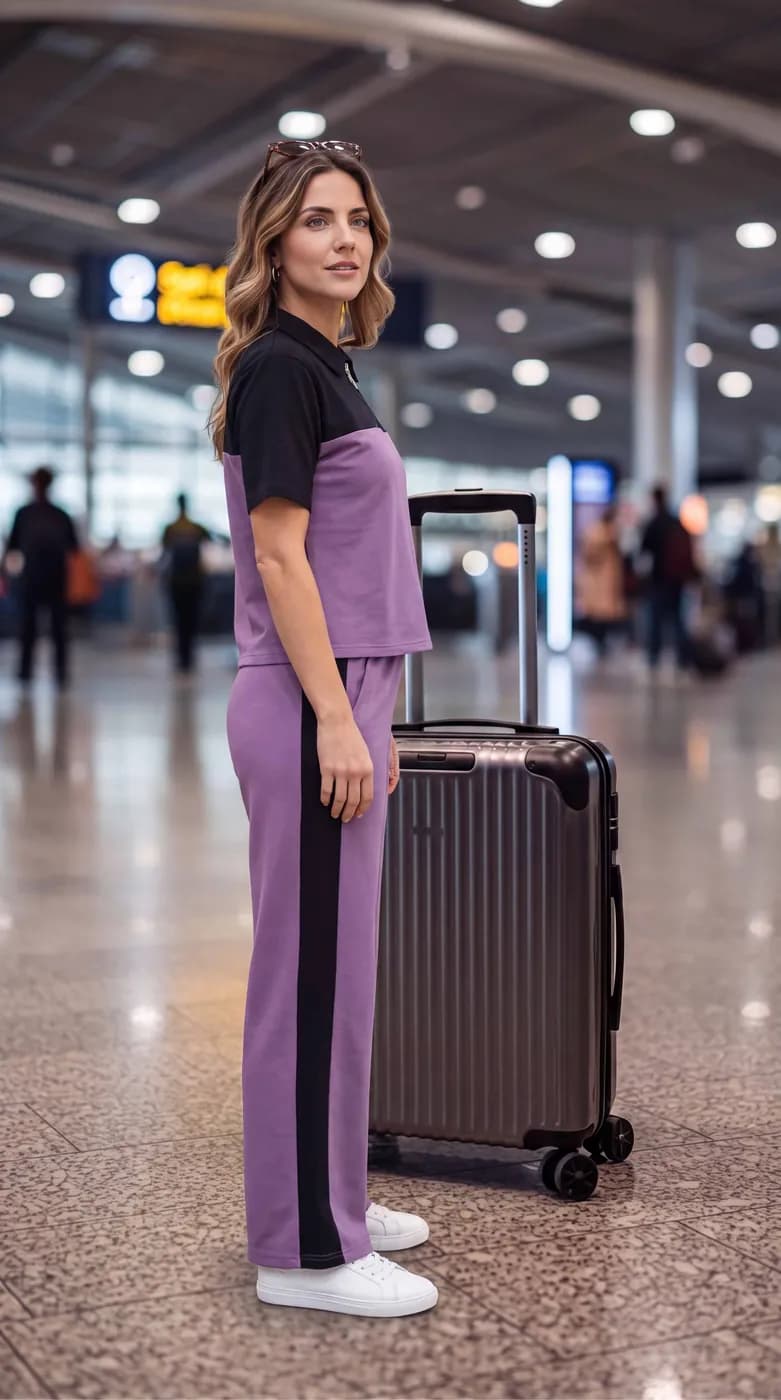 FF-35 Airport Look Zip-Collar Co-ord Set - Lavender