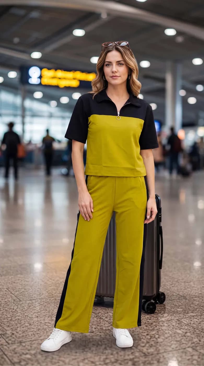 FF-35 Airport Look Zip-Collar Co-ord Set - Yellow