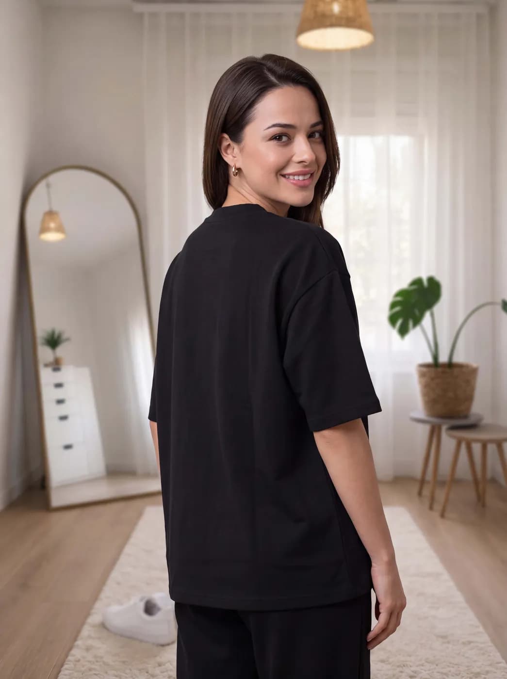 FF-38 Contrast Piping Oversized Co-ord Set - Black
