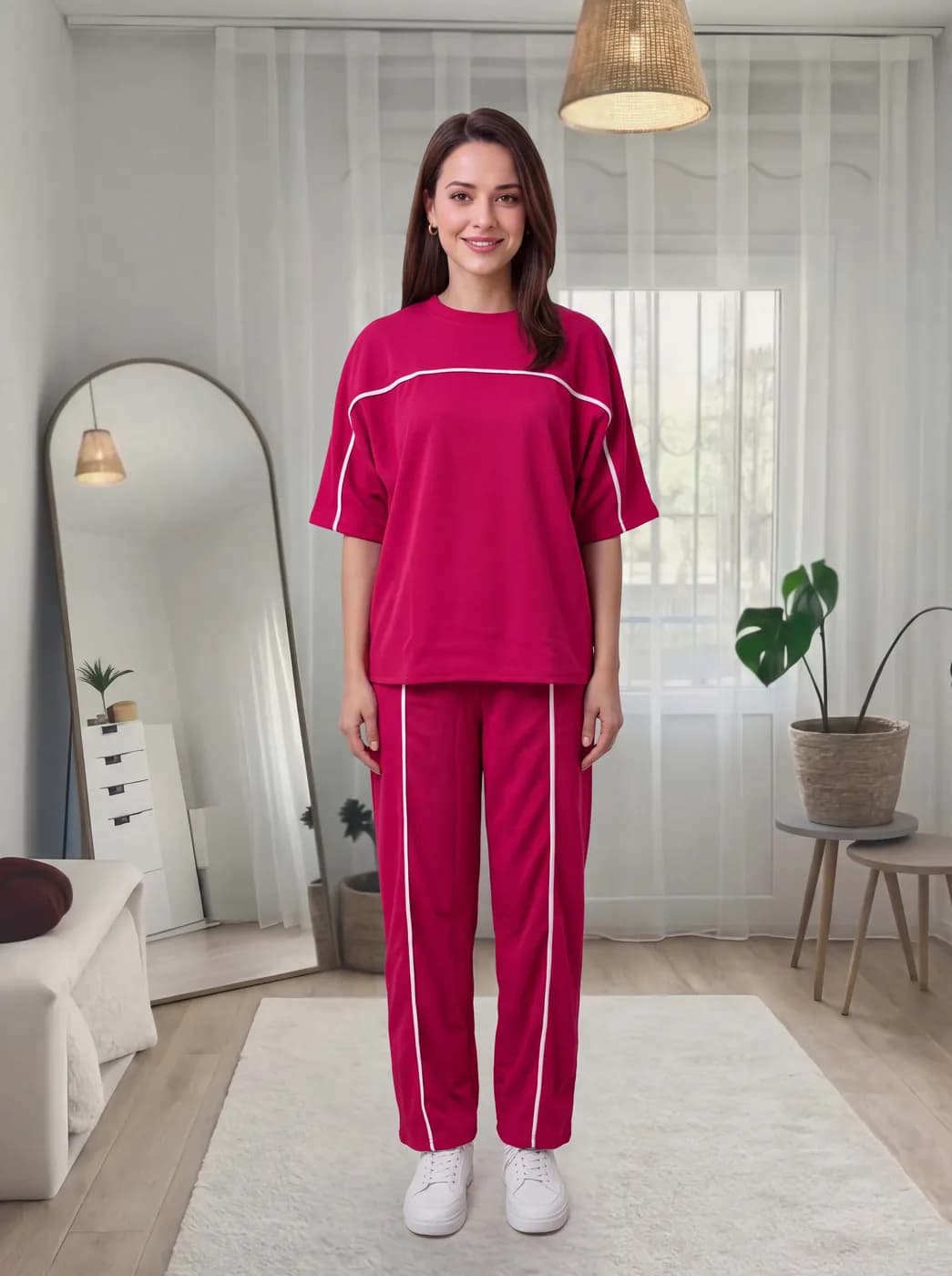 FF-38 Contrast Piping Oversized Co-ord Set - Rani