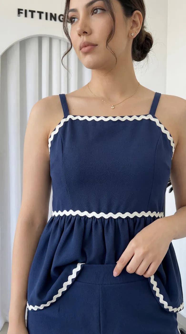 FF-43 Ric-Rac Trim Peplum Co-ord Set - Air Force