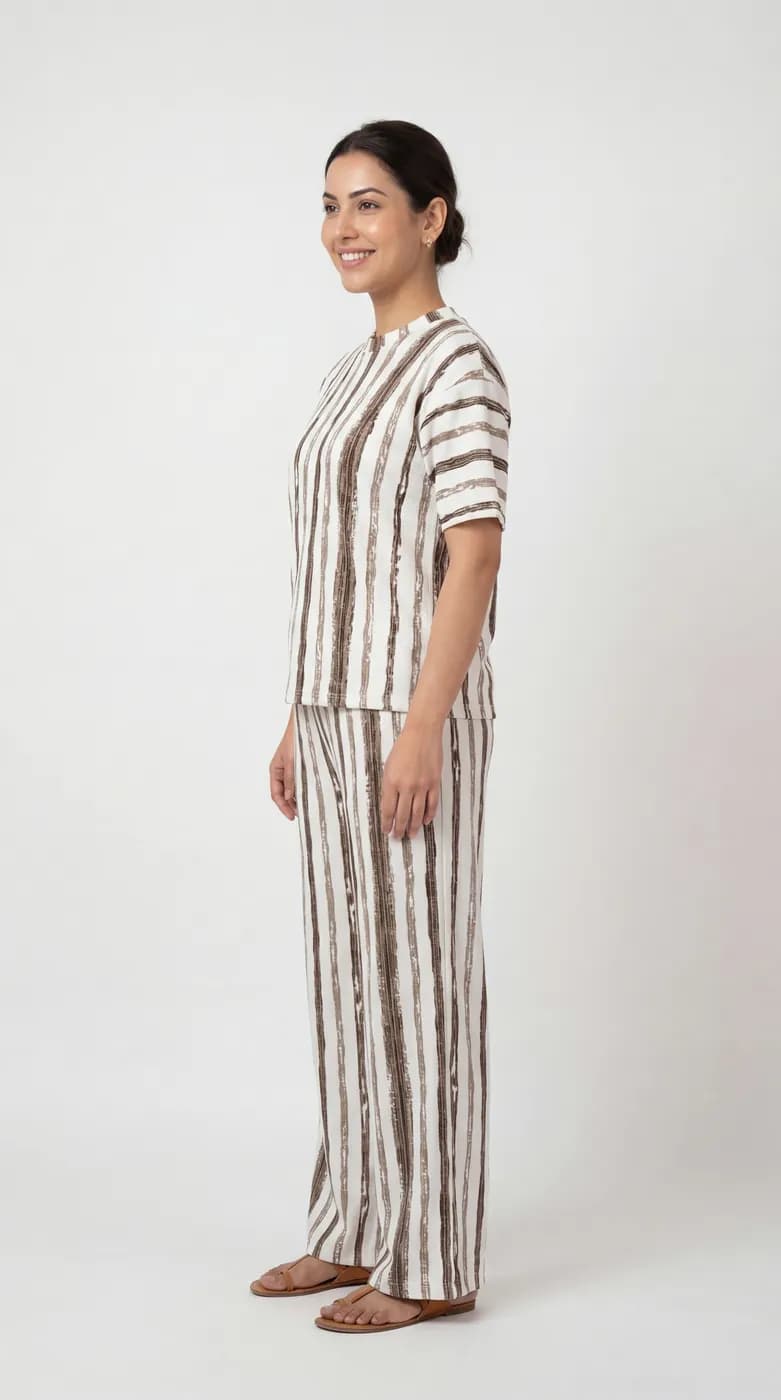 FF-44 Brush-Stroke Stripe Co-ord Set - Brown