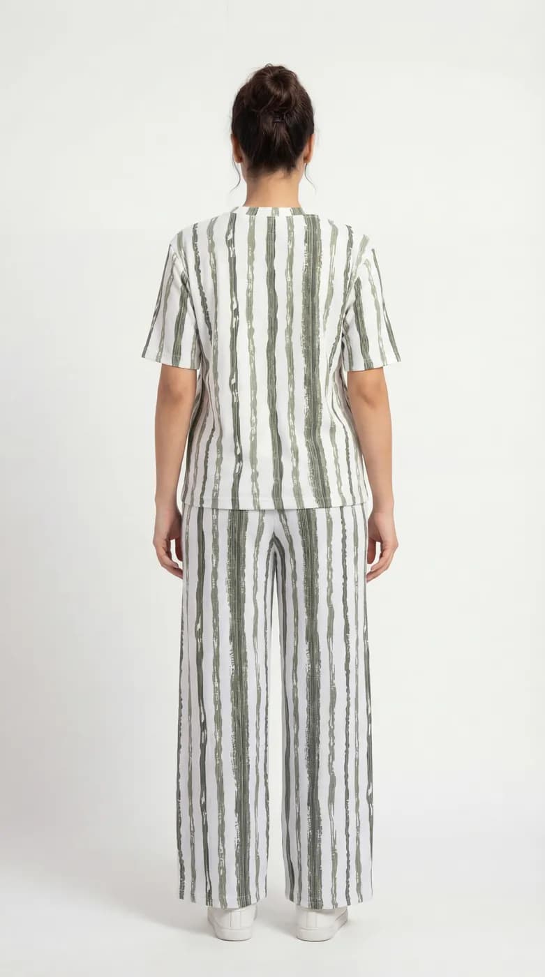 FF-44 Brush-Stroke Stripe Co-ord Set - Mahendi