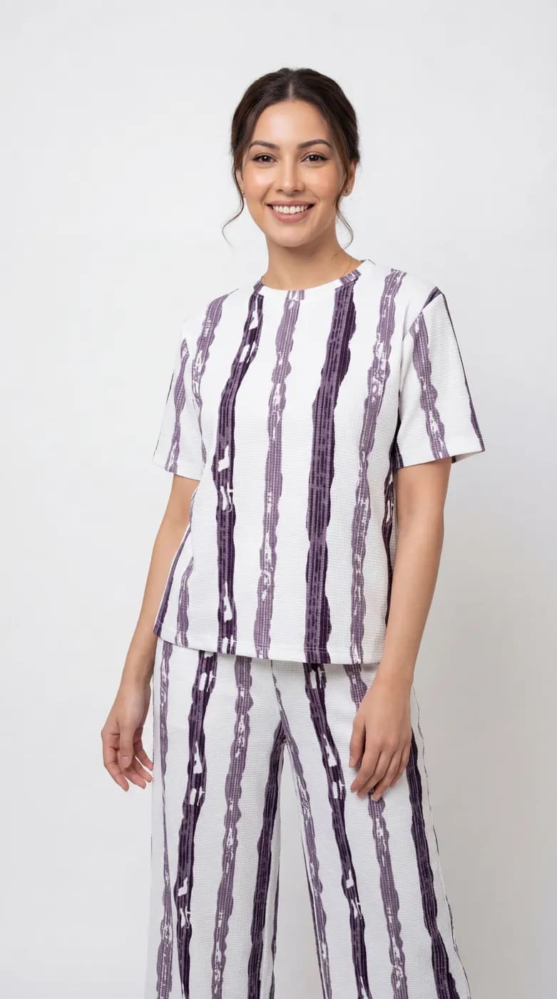 FF-44 Brush-Stroke Stripe Co-ord Set - Wine