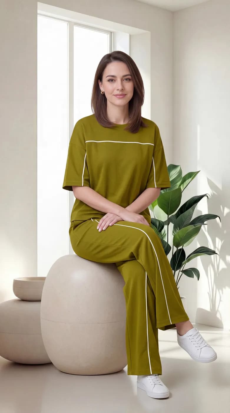 FF-45 Contrast Piping Relaxed Co-ord Set - Mustard Yellow