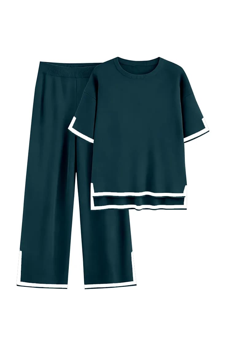 FF-47 Side-Slit Tipped Knit Co-ord Set - Air Force