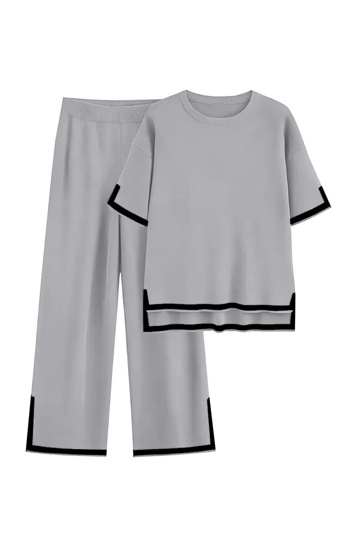 FF-47 Side-Slit Tipped Knit Co-ord Set - Grey