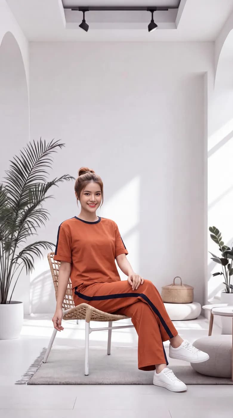 FF-36 Contrast Trim Round-Neck Co-ord Set - Orange — photo 4