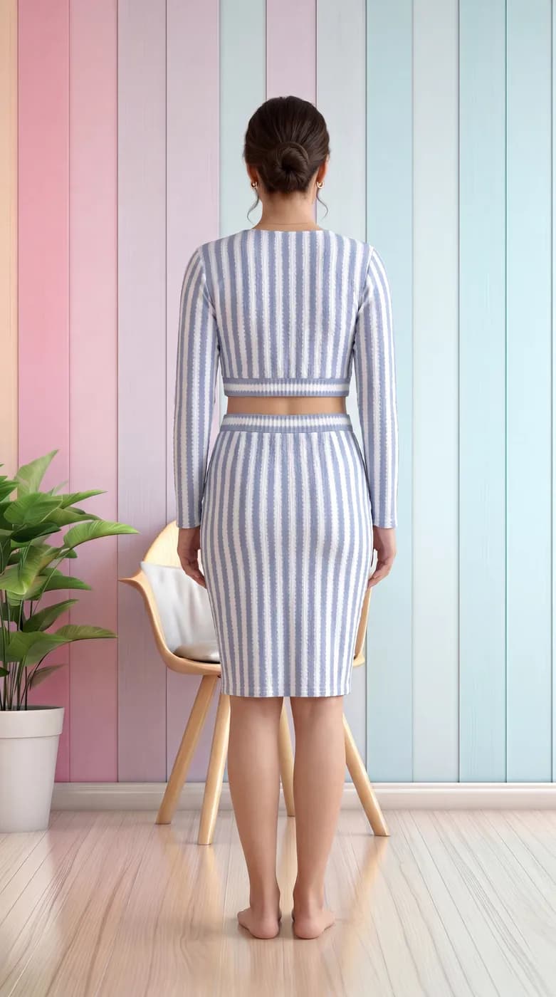 FF-40 Striped Crop Top & Skirt Co-ord Set - Sky — photo 5