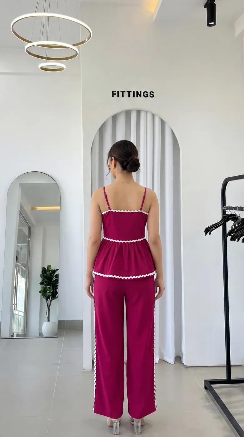 FF-43 Ric-Rac Trim Peplum Co-ord Set - Pink — photo 5