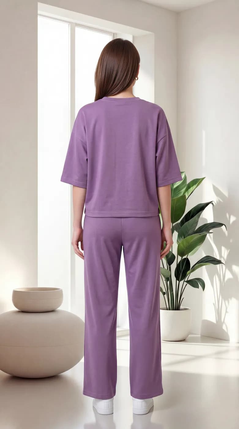 FF-45 Contrast Piping Relaxed Co-ord Set - Lavender — photo 5