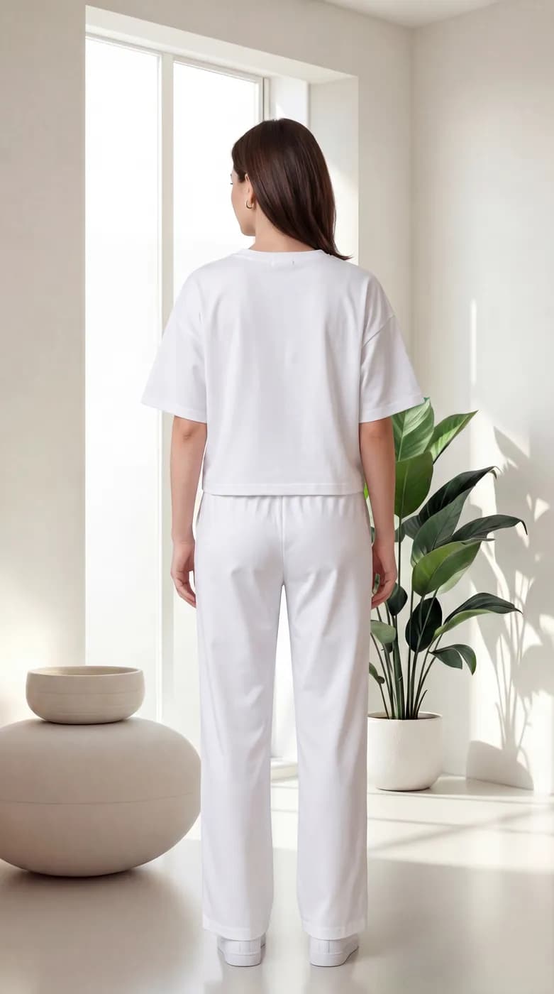 FF-45 Contrast Piping Relaxed Co-ord Set - White — photo 2