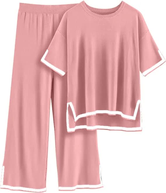 FF-47 Side-Slit Tipped Knit Co-ord Set - Peach — photo 2