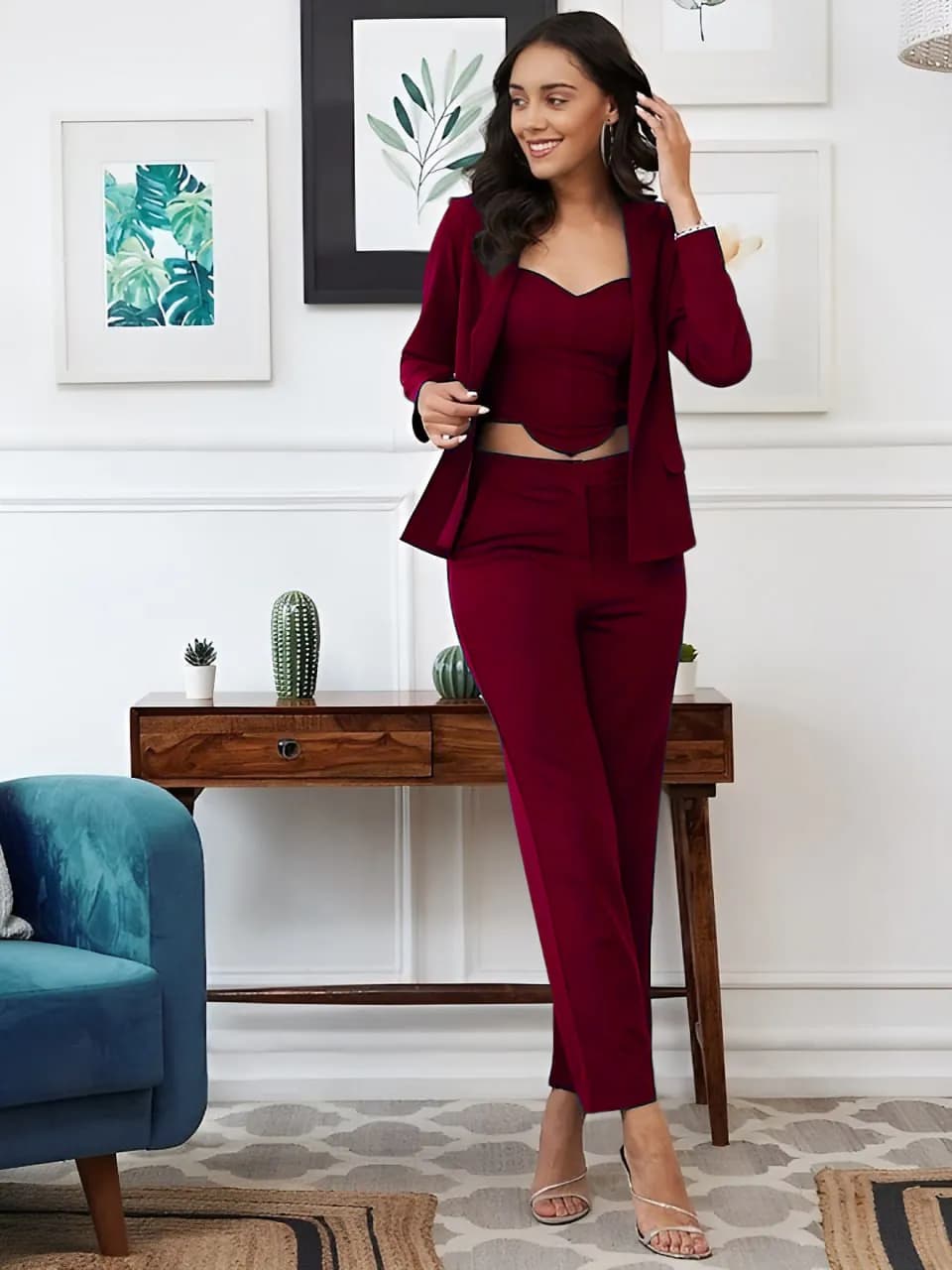 FF-91 3-Piece Blazer Co-ord Set - Maroon — photo 1