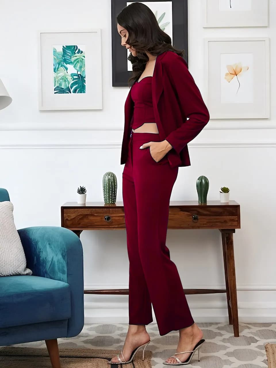 FF-91 3-Piece Blazer Co-ord Set - Maroon — photo 3
