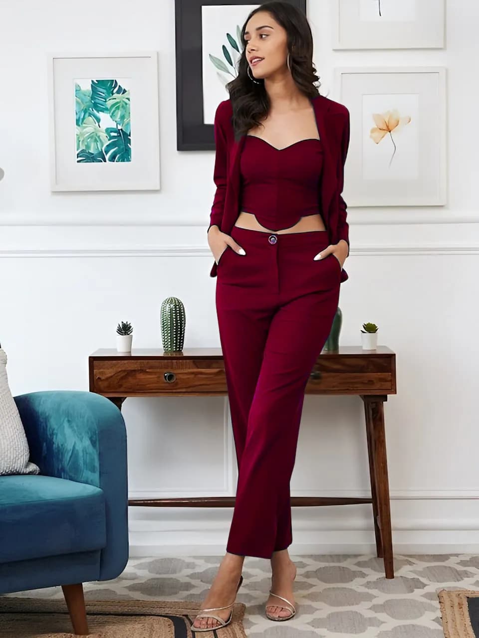 FF-91 3-Piece Blazer Co-ord Set - Maroon — photo 4