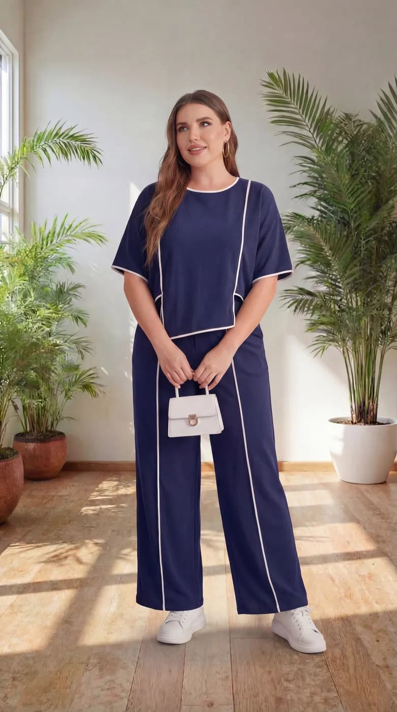 FF-99 Asymmetric Piping Co-ord Set - Navy Blue — photo 2