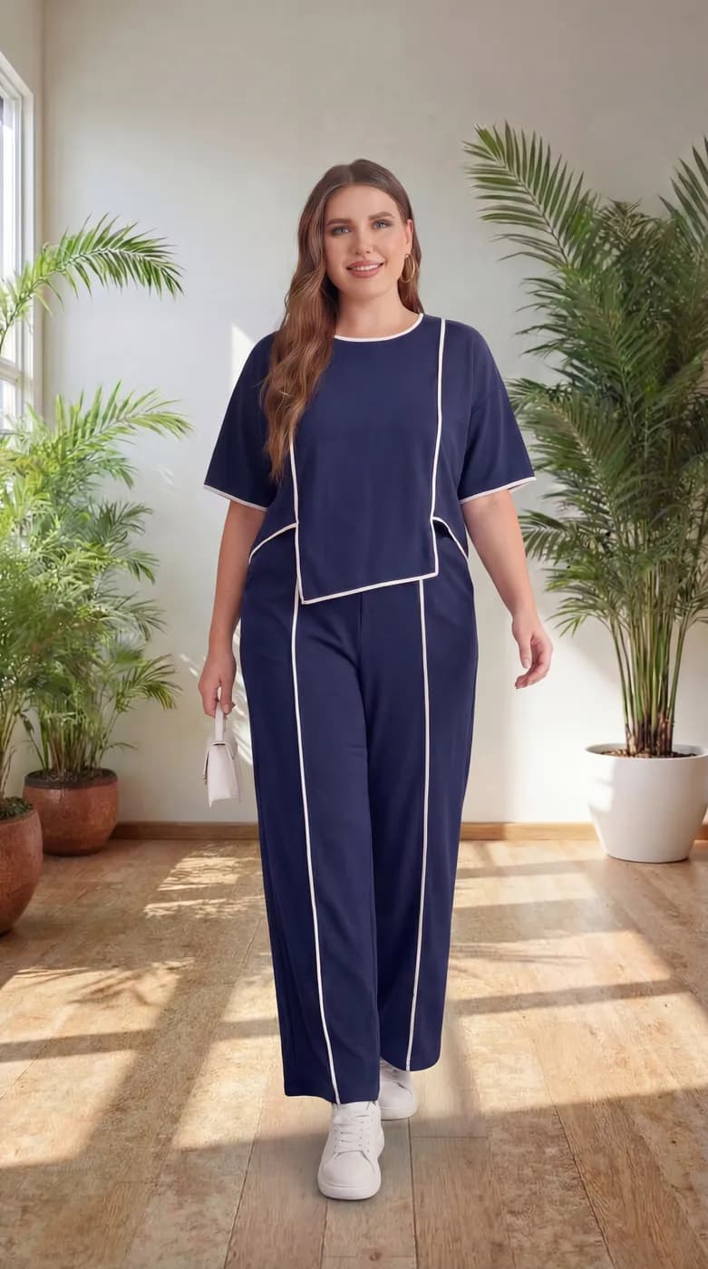 FF-99 Asymmetric Piping Co-ord Set - Navy Blue — photo 3