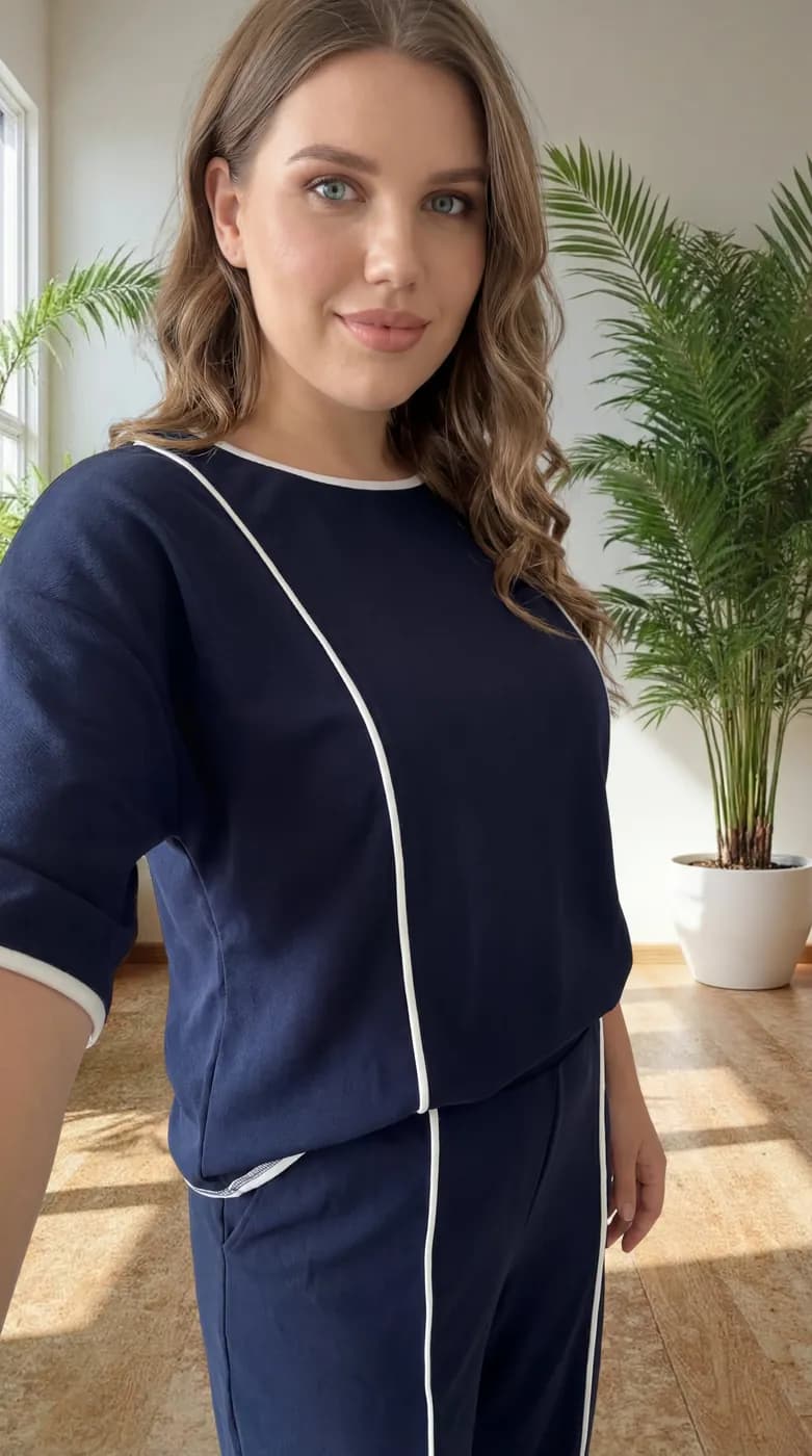 FF-99 Asymmetric Piping Co-ord Set - Navy Blue — photo 5