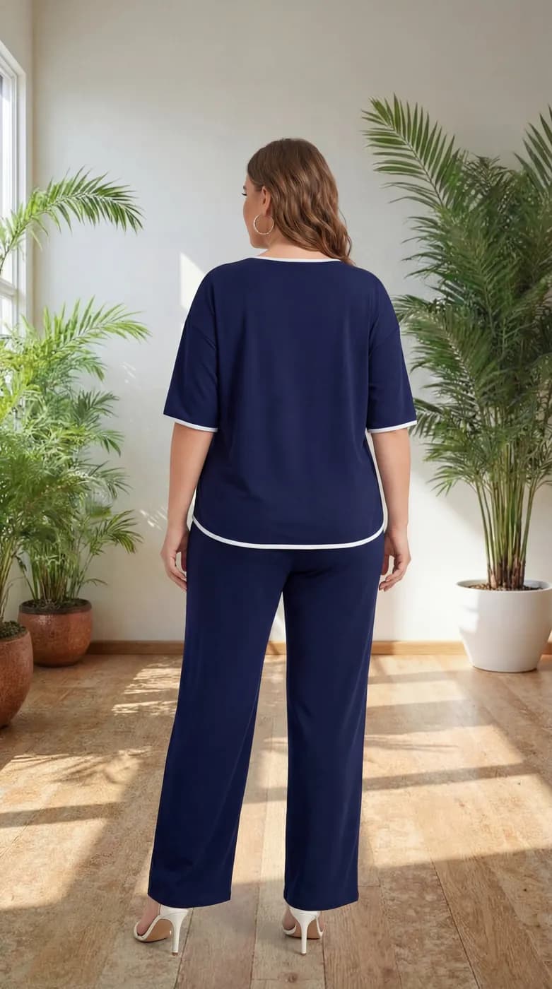 FF-99 Asymmetric Piping Co-ord Set - Navy Blue — photo 6
