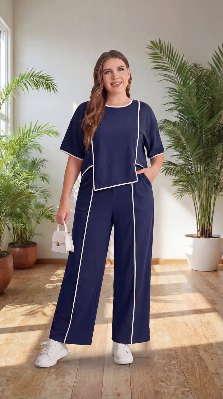 FF-99 Asymmetric Piping Co-ord Set - Navy Blue — photo 7