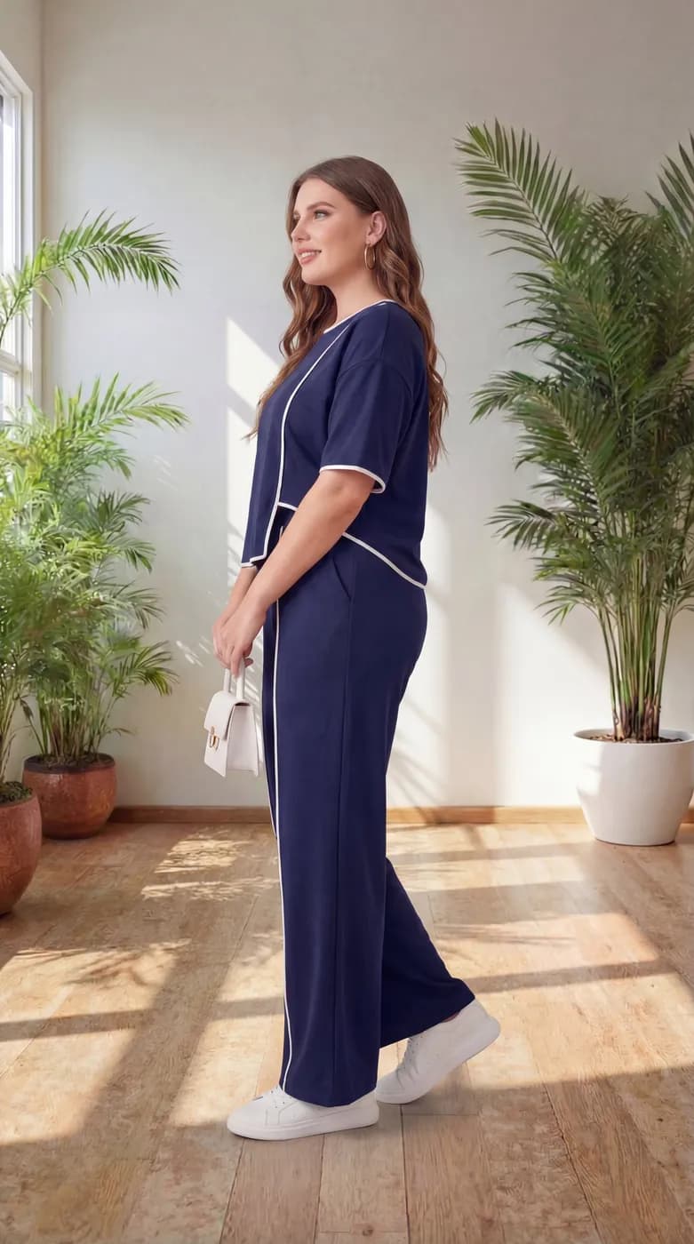 FF-99 Asymmetric Piping Co-ord Set - Navy Blue — photo 8
